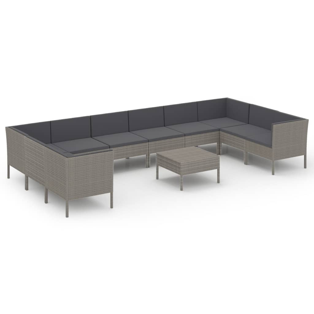 Set Divani da Giardino 11 pz con Cuscini in Polyrattan Grigio 3094634
