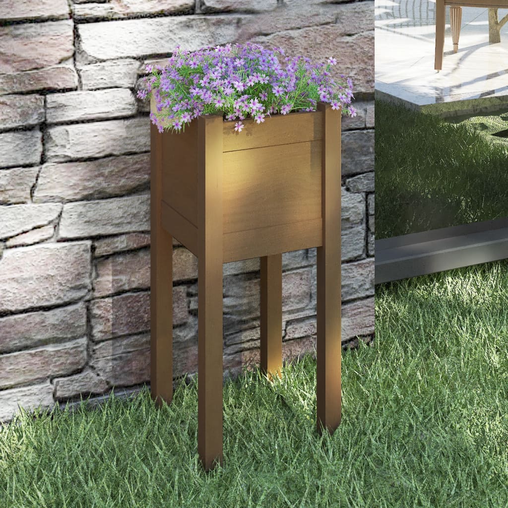 Fioriera Giardino Marrone Ambra 31x31x70 cm Legno Massello Pino