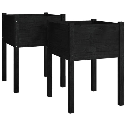Vaso per fioriera aiuola rialzata piante fiori giardino terrazze set da 2 50 x 50 x 70 cm legno di pino massiccio nero 02_0038997