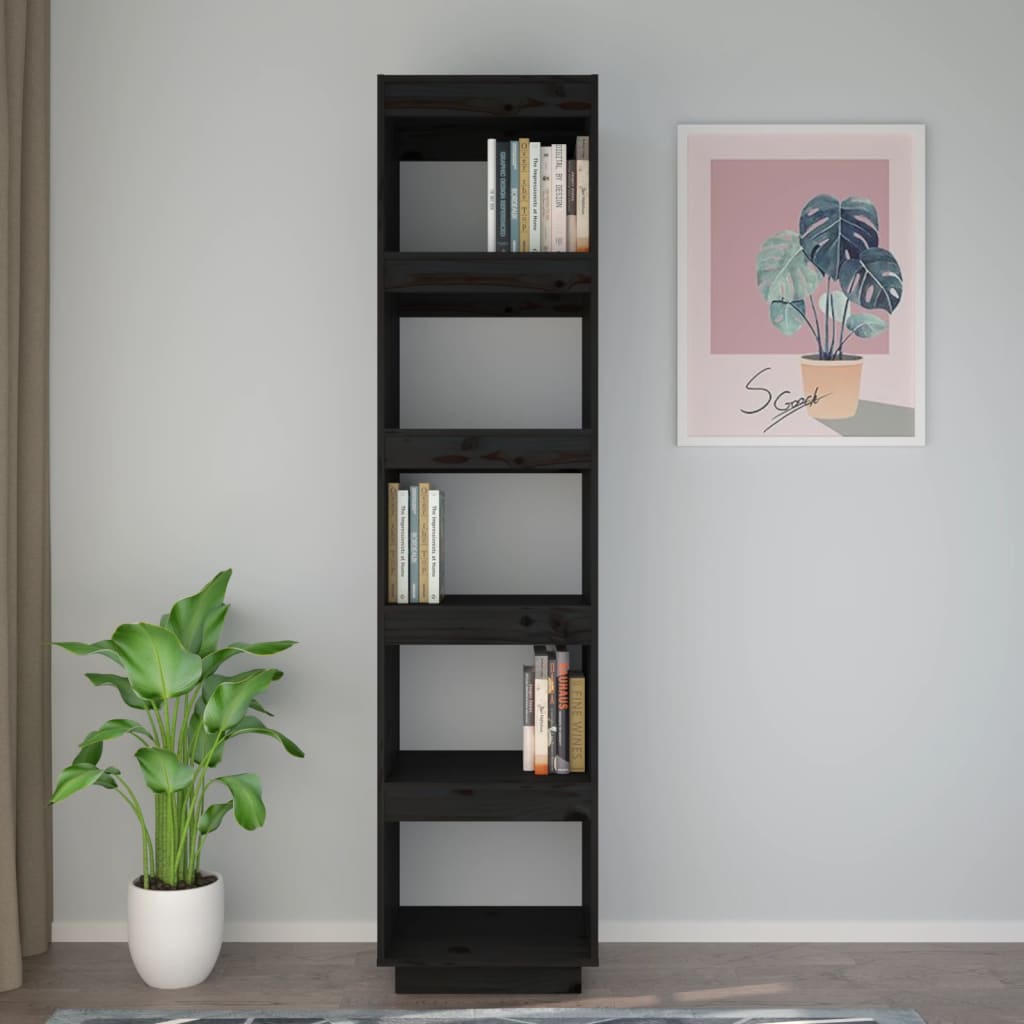 Libreria/Divisorio Nero 40x35x167 cm in Legno Massello di Pino 810858