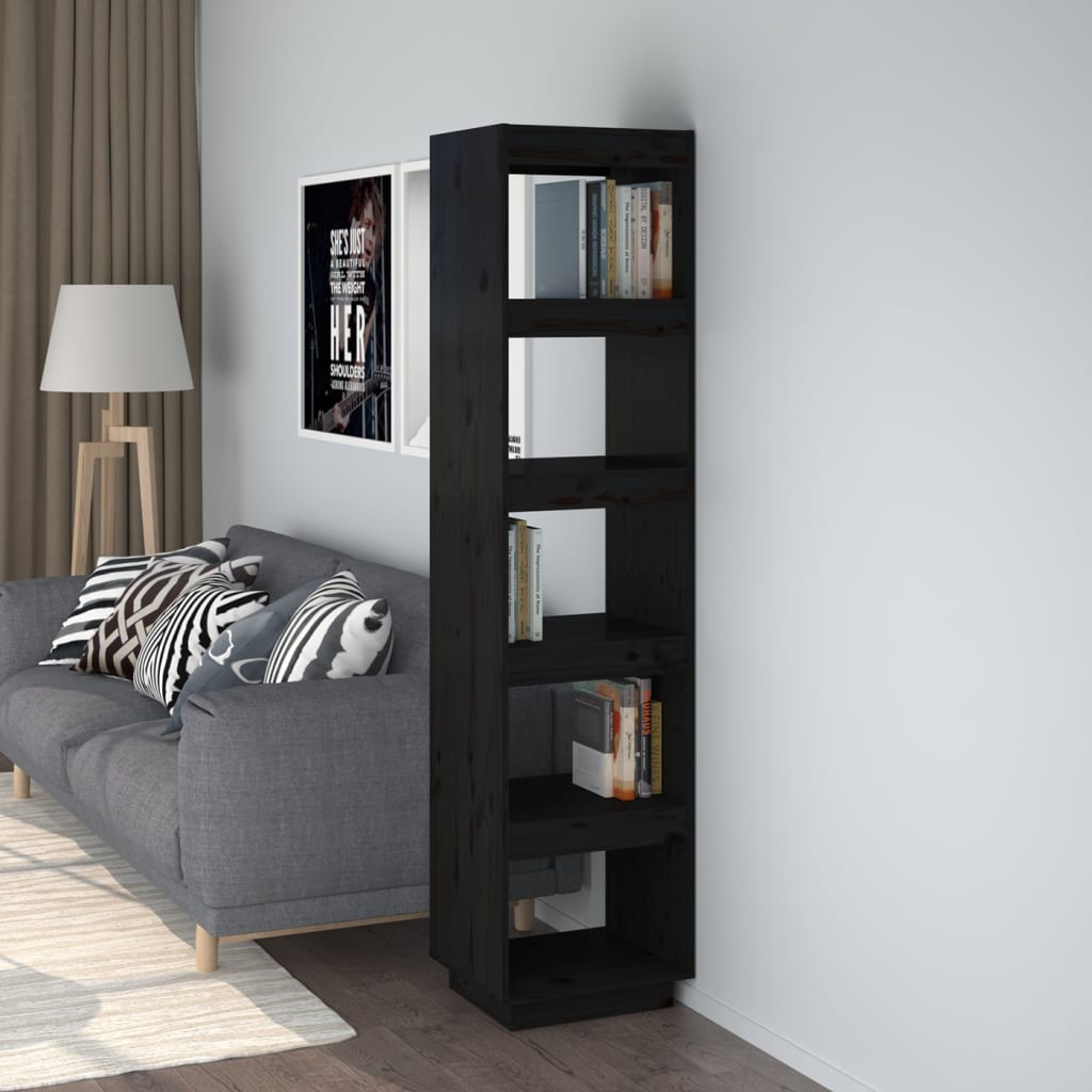 Libreria/Divisorio Nero 40x35x167 cm in Legno Massello di Pino 810858