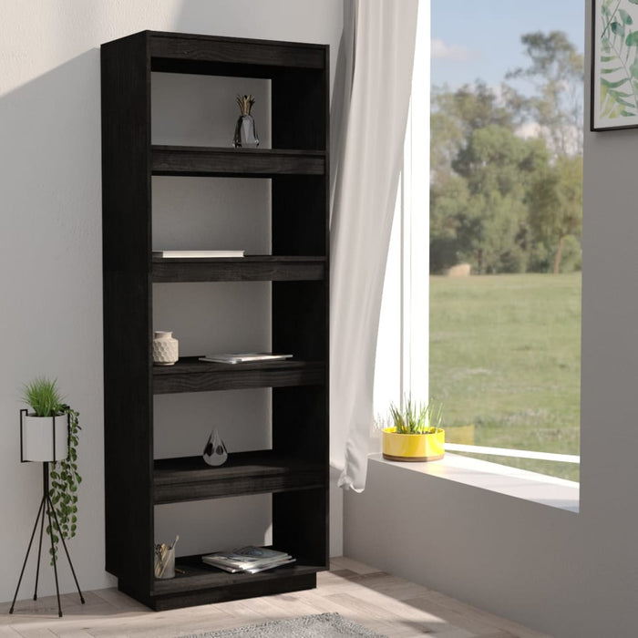 Libreria/Divisorio Nero 60x35x167 cm in Legno Massello di Pino 810878