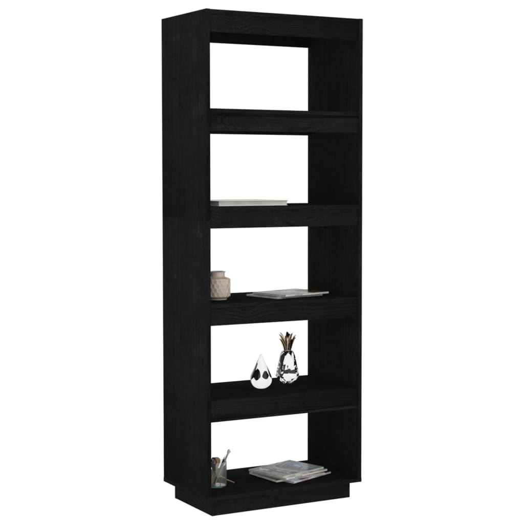 Libreria/Divisorio Nero 60x35x167 cm in Legno Massello di Pino 810878