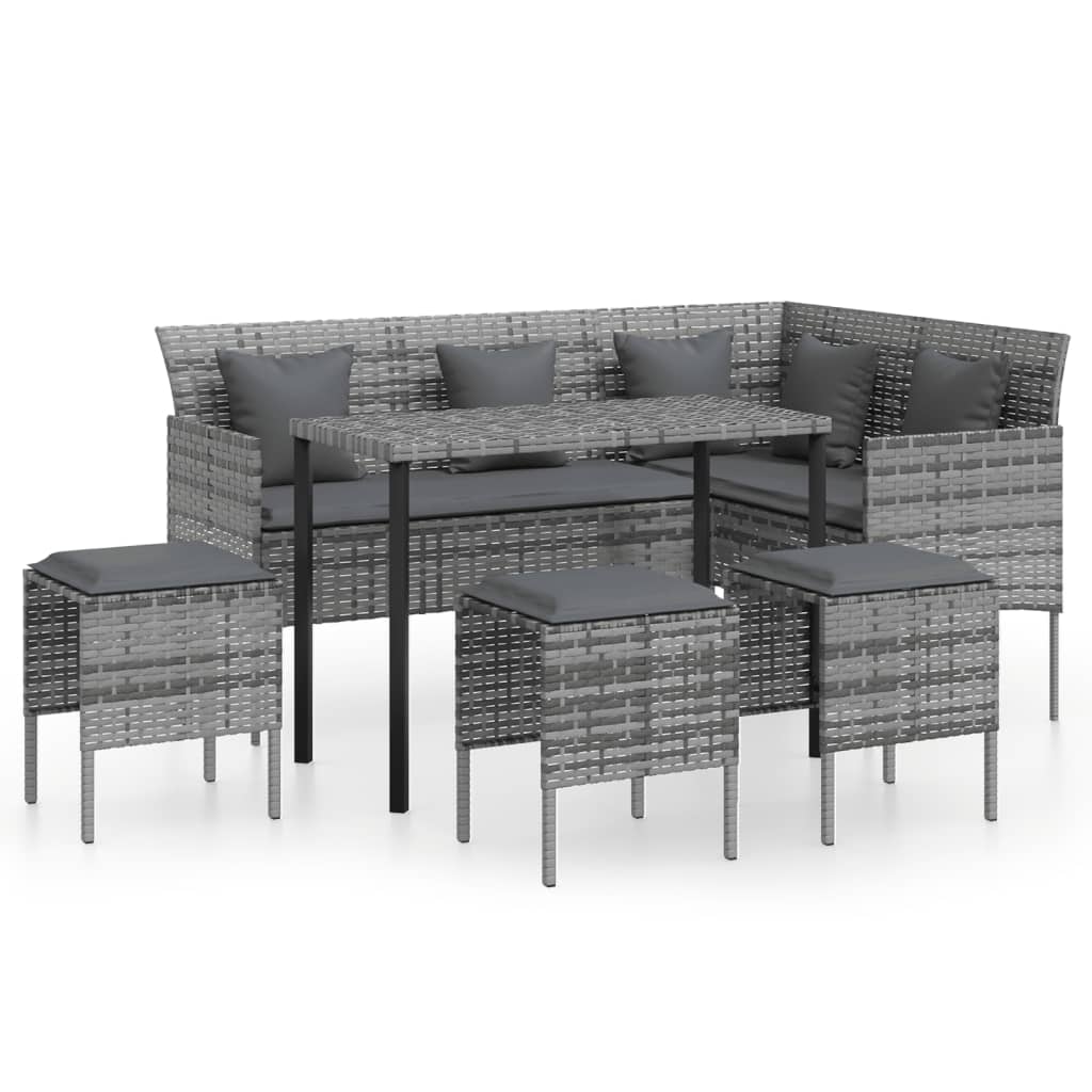 Set Divano a L con Cuscini 5 pz Grigio in Polyrattan 318582
