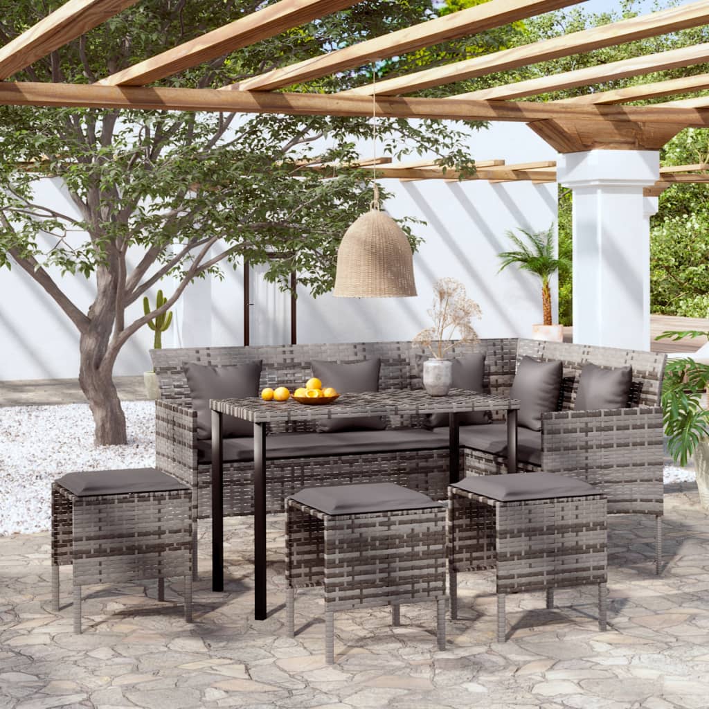 Set Divano a L con Cuscini 5 pz Grigio in Polyrattan 318582