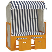 Strandkorb con Tettoia Polyrattan e Legno Massello Bianco e Blu