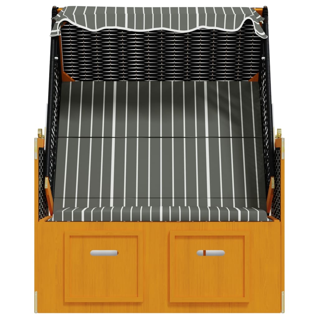 Strandkorb con Tettoia Polyrattan Legno Massello Nero e Grigio 318657