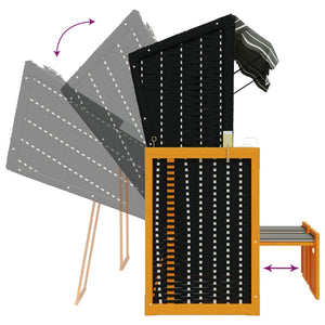 Strandkorb con Tettoia Polyrattan Legno Massello Nero e Grigio 318657