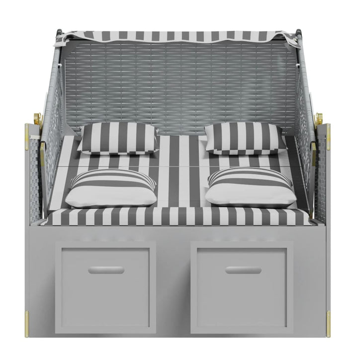 Strandkorb Cuscini Polyrattan e Legno Massello Grigio e Bianco 318661