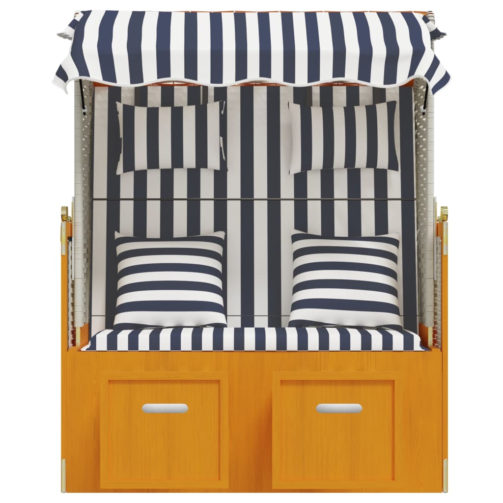 Strandkorb con Cuscini Polyrattan e Legno Massello Bianco e Blu