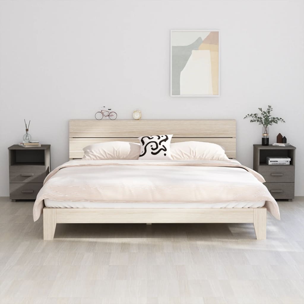 Comodini HAMAR 2 pz-Set di 2 Tavolino da notte Grigio Chiaro 40x35x62 cm Legno di Pino