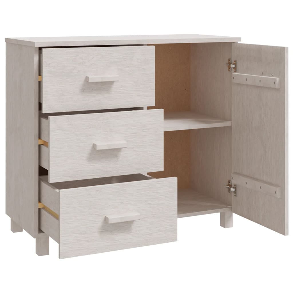 Credenza HAMAR Bianca 90x40x80 cm in Legno Massello di Pino 340429