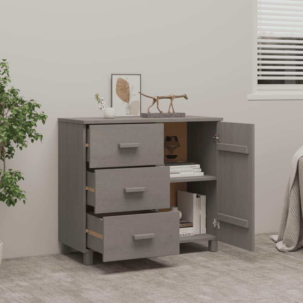 Credenza HAMAR Grigio Chiaro 90x40x80 cm Legno Massello di Pino 340431