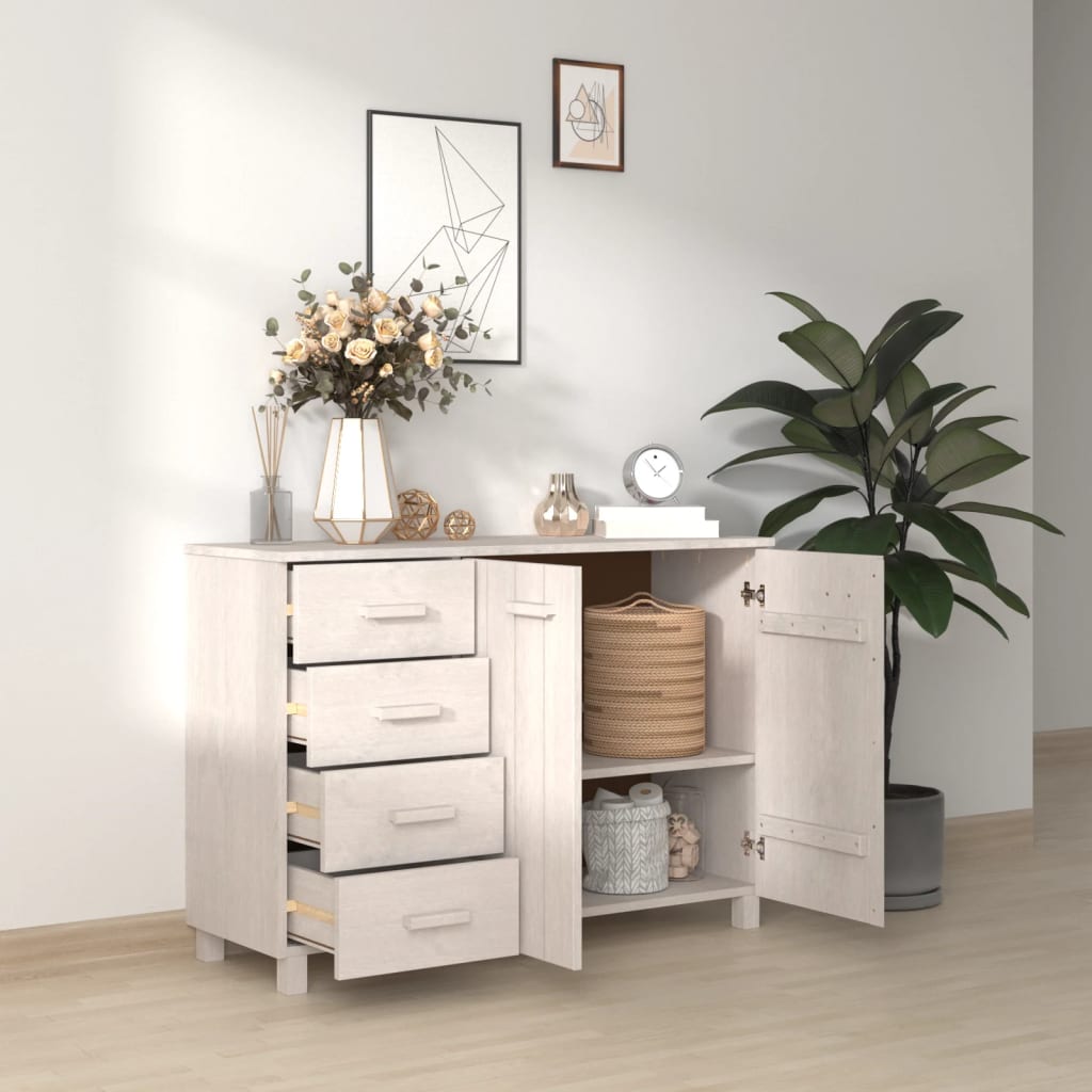 Credenza HAMAR Bianca 113x40x80 cm in Legno Massello di Pino 340445