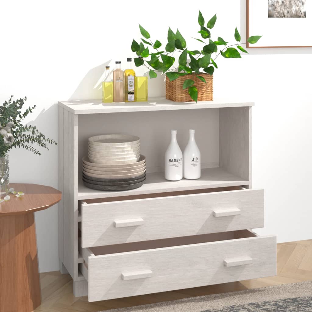 Credenza-Buffet-Armadio da cucina HAMAR Bianca 85x35x80 cm in Legno Massello di Pino