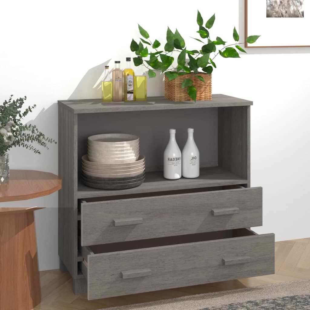 Credenza HAMAR Grigio Chiaro 85x35x80 cm Legno Massello di Pino 340499