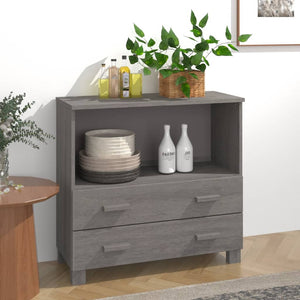 Credenza HAMAR Grigio Chiaro 85x35x80 cm Legno Massello di Pino 340499