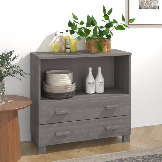 Credenza HAMAR Grigio Chiaro 85x35x80 cm Legno Massello di Pino 340499