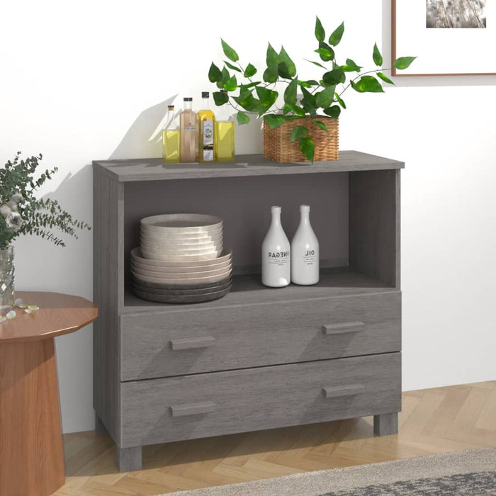 Credenza HAMAR Grigio Chiaro 85x35x80 cm Legno Massello di Pino 340499