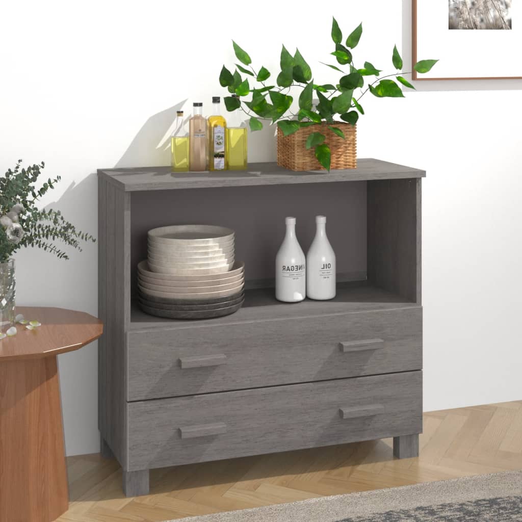 Credenza-Buffet-Armadio da cucina HAMAR Grigio Chiaro 85x35x80 cm Legno Massello di Pino 351443