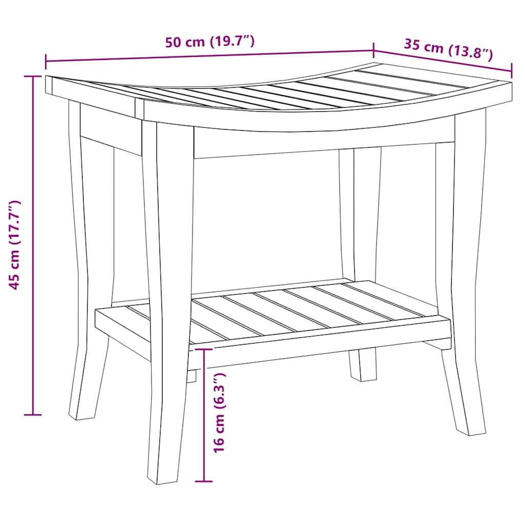 Panca da Doccia 50x35x45 cm in Legno Massello di Teak cod mxl 58931