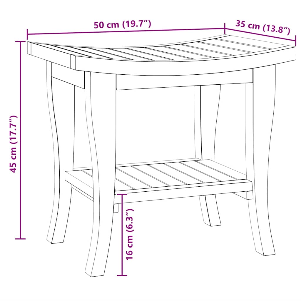 Tavolino da Bagno 50x35x45 cm in Legno Massello di Teak 340748
