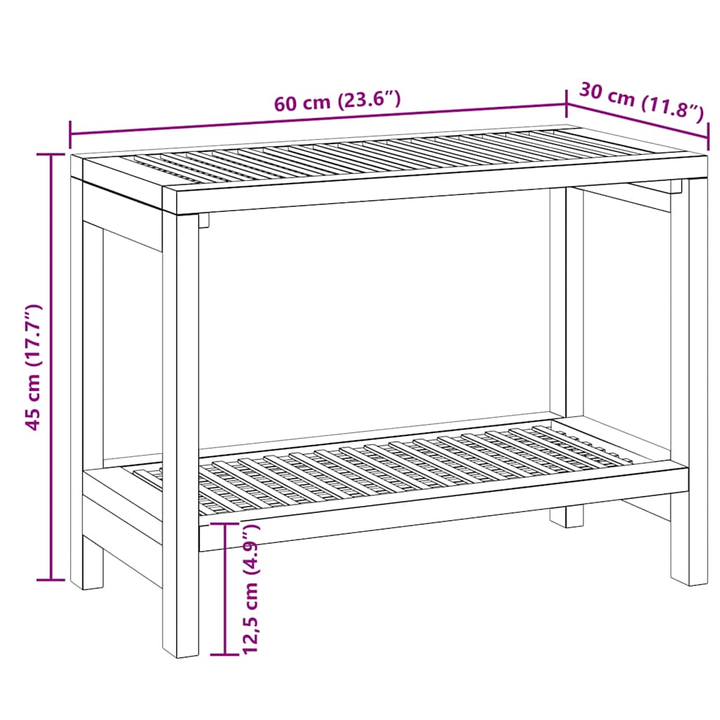 Tavolino da Bagno 60x30x45 cm in Legno Massello di Teak 340752