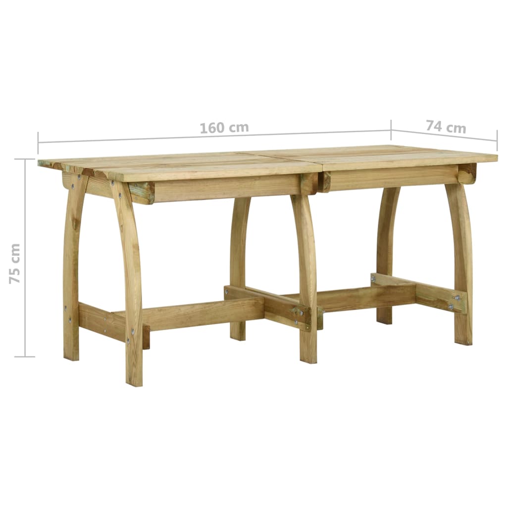Tavolo da Giardino 160x74x75 cm in Legno di Pino Impregnato cod mxl 34328