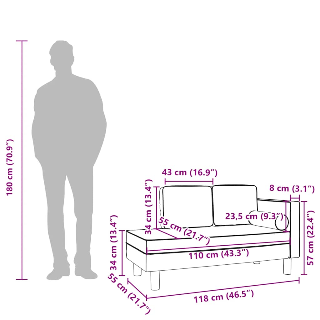 Sdraio con Cuscini e Capezzale Grigio Chiaro in Velluto 340703