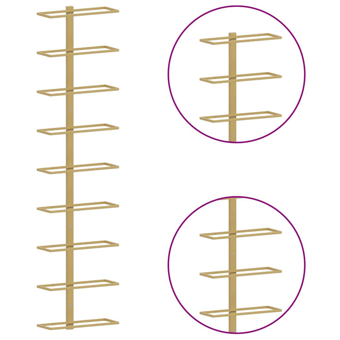 Portavini da Parete per 9 Bottiglie 2 pz Dorato in Ferro 340903