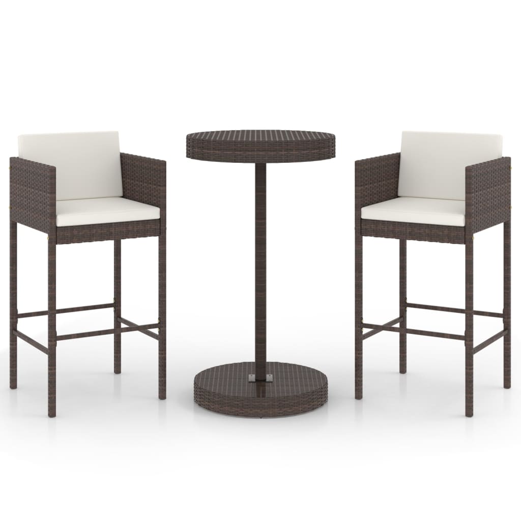 Set Bar da Giardino 3 pz con Cuscini Polyrattan Marrone cod mxl 35091