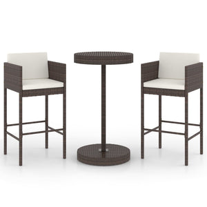 Set Bar da Giardino 3 pz con Cuscini Polyrattan Marrone cod mxl 35091