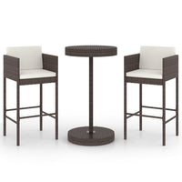 Set Bar da Giardino 3 pz con Cuscini Polyrattan Marrone 3094771