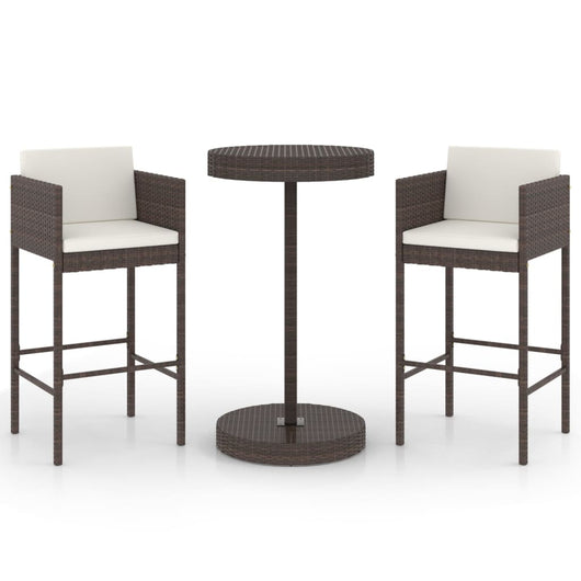 Set Bar da Giardino 3 pz con Cuscini Polyrattan Marrone 3094771