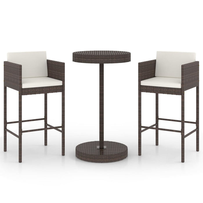 Set Bar da Giardino 3 pz con Cuscini Polyrattan Marrone 3094771