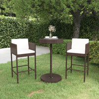 Set Bar da Giardino 3 pz con Cuscini Polyrattan Marrone cod mxl 35091