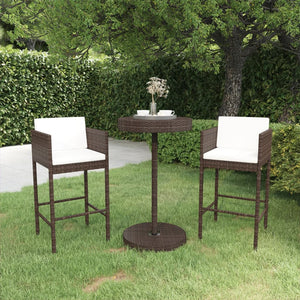 Set Bar da Giardino 3 pz con Cuscini Polyrattan Marrone cod mxl 35091