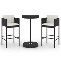 Set Bar da Giardino 3 pz con Cuscini Polyrattan Nero cod mxl 42924