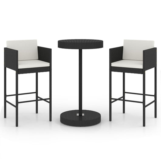 Set Bar da Giardino 3 pz con Cuscini Polyrattan Nero 3094772