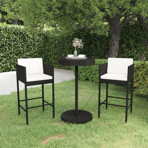 Set Bar da Giardino 3 pz con Cuscini Polyrattan Nero cod mxl 42924