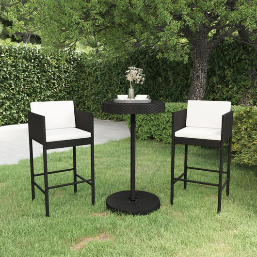 Set Bar da Giardino 3 pz con Cuscini Polyrattan Nero 3094772