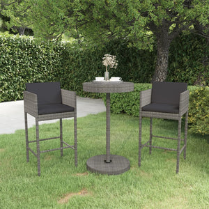 Set Bar da Giardino 3 pz con Cuscini in Polyrattan Grigio 3094773