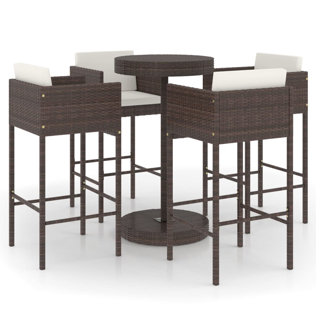 Set da Bar da Giardino 5 pz con Cuscini in Polyrattan Marrone 3094774
