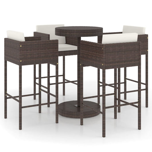 Set da Bar da Giardino 5 pz con Cuscini in Polyrattan Marrone 3094774