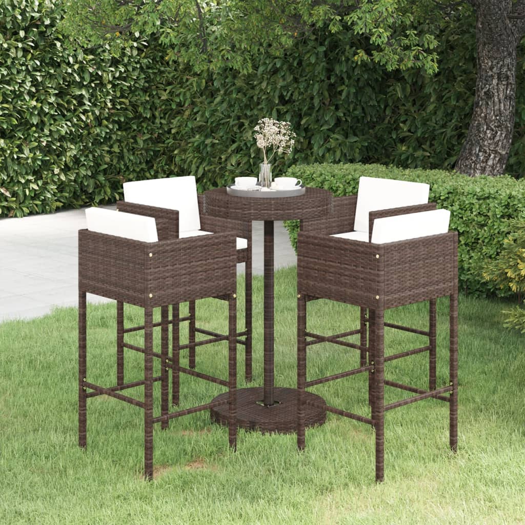 Set da Bar da Giardino 5 pz con Cuscini in Polyrattan Marrone cod mxl 34640