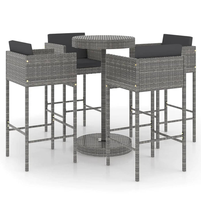 Set da Bar da Giardino 5 pz con Cuscini in Polyrattan Grigio cod mxl 35221
