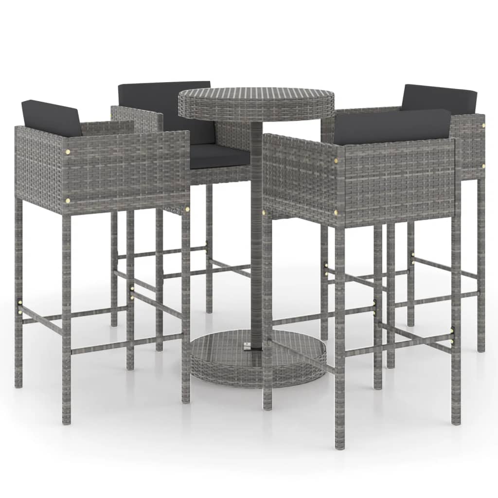 Set da Bar da Giardino 5 pz con Cuscini in Polyrattan Grigio 3094776