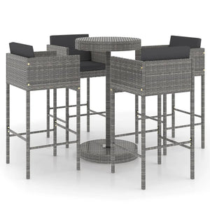 Set da Bar da Giardino 5 pz con Cuscini in Polyrattan Grigio 3094776