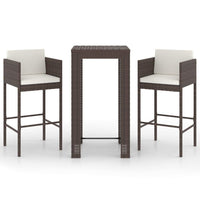Set Bar da Giardino 3 pz con Cuscini Polyrattan Marrone cod mxl 43621