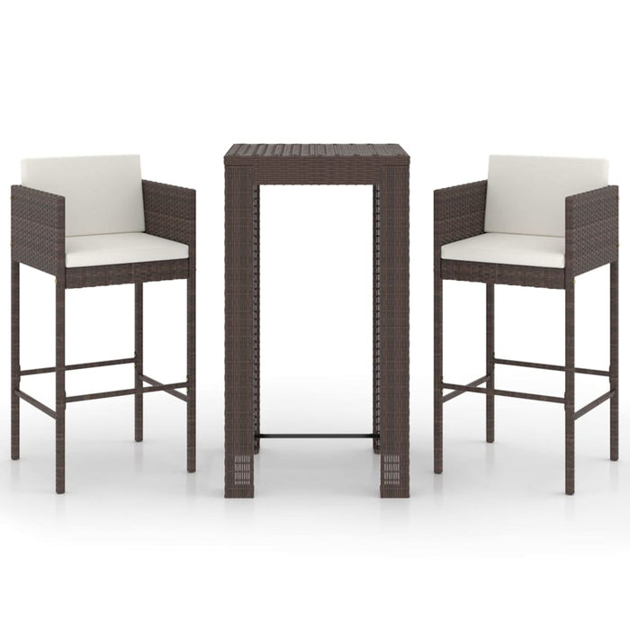 Set Bar da Giardino 3 pz con Cuscini Polyrattan Marrone cod mxl 43621
